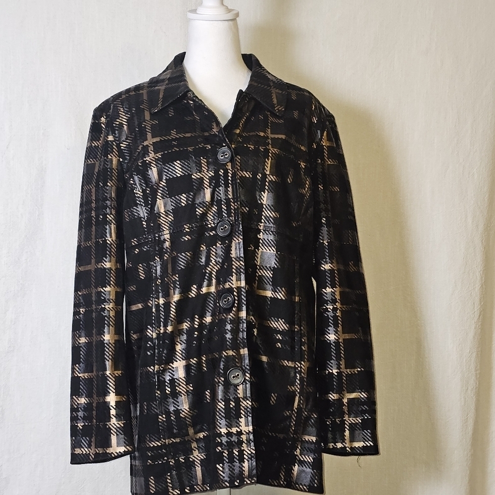 Erin London Womens Blazer Sz M Black/ Gold Botton Down Pockets Chic Business